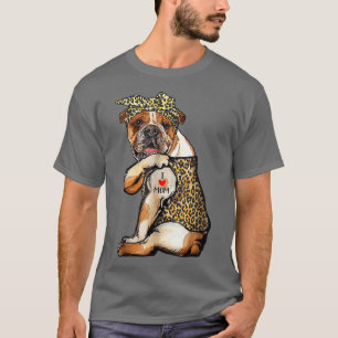 Ik hou van Tattoo Bulldog Dog met Bandana Moeder' T-shirt