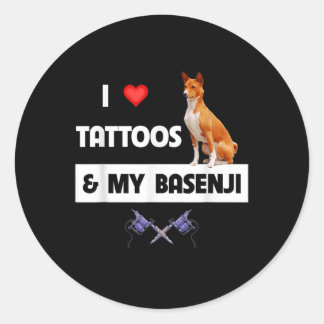 Ik hou van Tattoos en mijn Basenji Dog tatoeëerde  Ronde Sticker