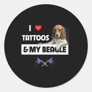 Ik hou van Tattoos en mijn beagle hond tatoeëerde Ronde Sticker