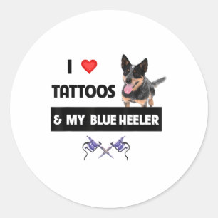 Ik hou van Tattoos en mijn blauwe voeler Herd Dog Ronde Sticker