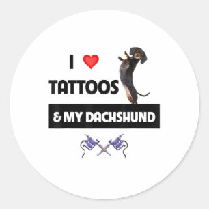 Ik hou van Tattoos en mijn Dachshund Dog Tattooed  Ronde Sticker
