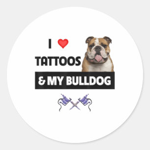 Ik hou van Tattoos en mijn Engelse Bulldog Dog Tat Ronde Sticker