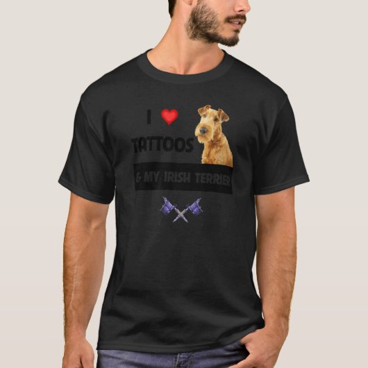 Ik hou van Tattoos en mijn Irish Terrier Dog Mam P T-shirt (Voorkant)