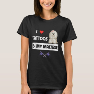 Ik hou van Tattoos en mijn Maltese hond Maltipoo m T-shirt