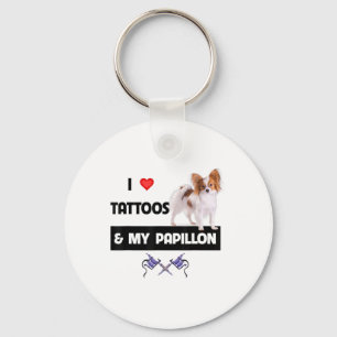 Ik hou van Tattoos en mijn Papillon Dog mam Sleutelhanger