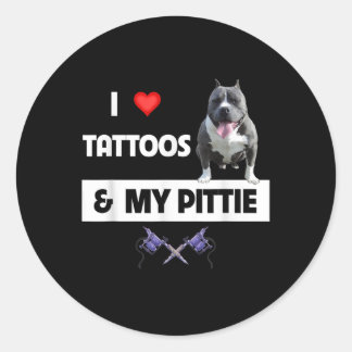 Ik hou van Tattoos en mijn Pittie Dog Pitbull mama Ronde Sticker