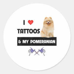 Ik hou van Tattoos en mijn pommerse hond van mama. Ronde Sticker