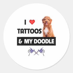 Ik hou van Tattoos en van mijn gouden hond. Ronde Sticker