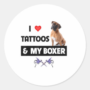 Ik hou van Tattoos en van mijn hond met tatoeage h Ronde Sticker