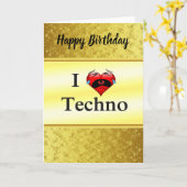 Ik hou van techno met een grappig rood hart zingen kaart (Gele Bloem)