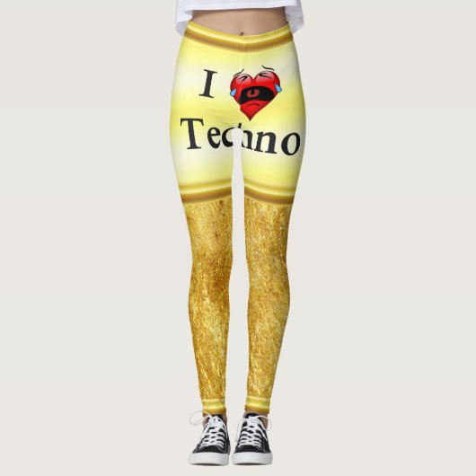 Ik hou van techno met een grappig rood hart zingen leggings (Voorkant)