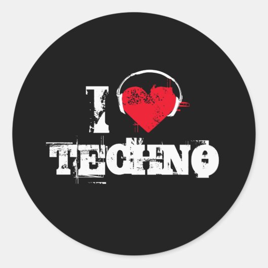 Ik hou van techno ronde sticker (Voorkant)