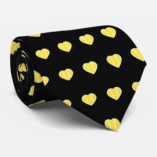 Ik hou van Tennis Ball Heart Pattern Vader Black Stropdas (Opgerold)