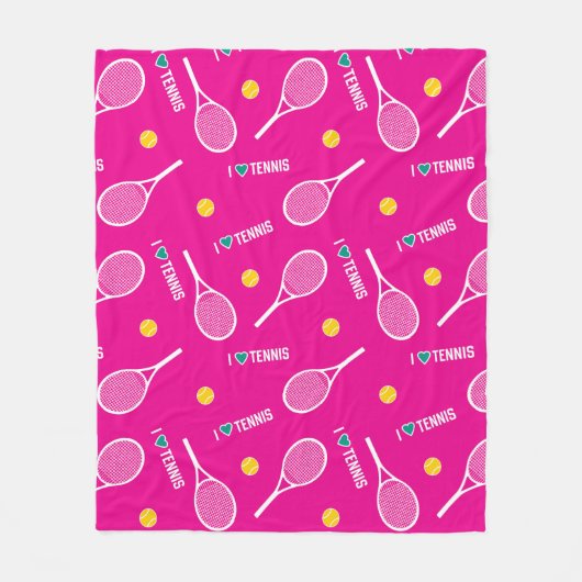 🎾 🤍 Ik hou van tennisroze Fleece Deken (Voorkant)