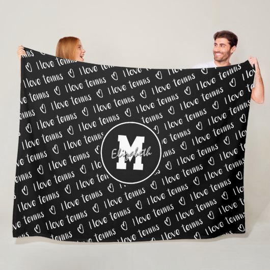 Ik hou van tennissms'jes zwart wit IEDERE kleur Fleece Deken (In situ)