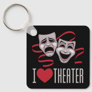 Ik hou van theater komedie en tragedie maskers sleutelhanger