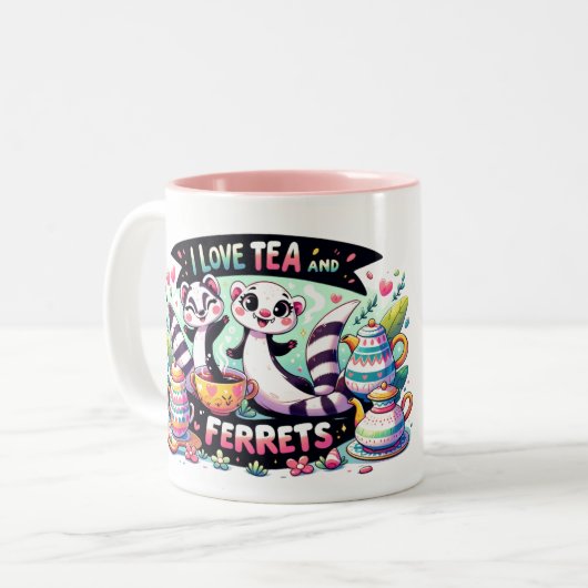 Ik hou van thee en fretten tweekleurige koffiemok (Voorkant links)