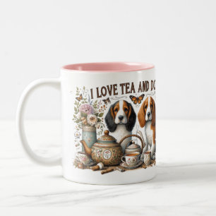 Ik hou van thee en honden tweekleurige koffiemok