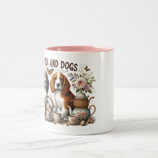 Ik hou van thee en honden tweekleurige koffiemok (Center)