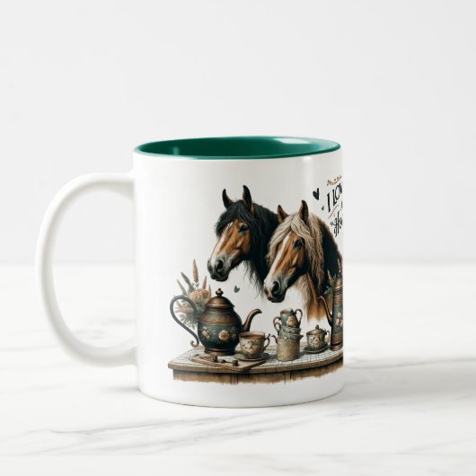 Ik hou van thee en paarden tweekleurige koffiemok (Links)