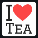 Ik hou van thee vierkante sticker<br><div class="desc">Ik hou van drink,  voor theeliefhebbers</div>