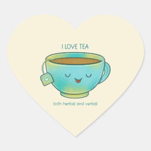 Ik hou van thee, zowel kruidenthee als verbale gra hart sticker