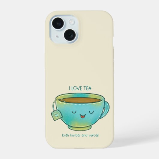 Ik hou van thee, zowel kruidenthee als verbale gra iPhone 15 case (Achterkant)