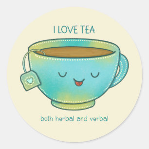 Ik hou van thee, zowel kruidenthee als verbale gra ronde sticker