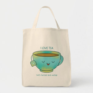 Ik hou van thee, zowel kruidenthee als verbale gra tote bag