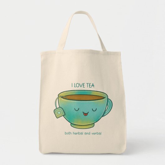 Ik hou van thee, zowel kruidenthee als verbale gra tote bag (Voorkant)