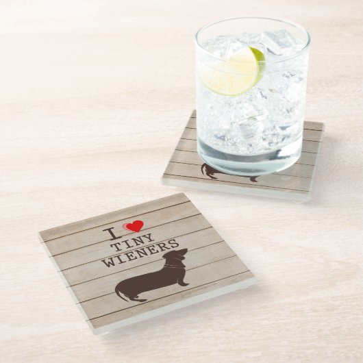 Ik hou van Tiny Wieners Funny Dachshund Meme Glazen Onderzetter (Schuin)