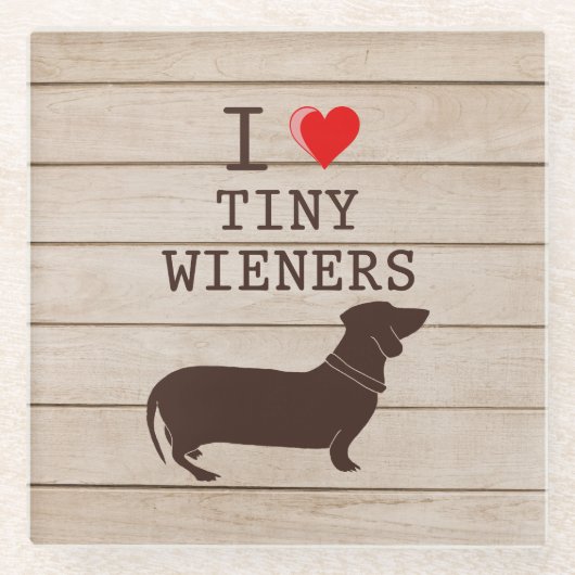 Ik hou van Tiny Wieners Funny Dachshund Meme Glazen Onderzetter (Voorkant)