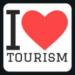 Ik hou van toerisme vierkante sticker<br><div class="desc">Ik hou van toerisme ,  voor liefhebbers van reizigers</div>