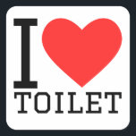 Ik hou van toilet vierkante sticker<br><div class="desc">Ik hou van toilet,  voor badkamerliefhebbers</div>