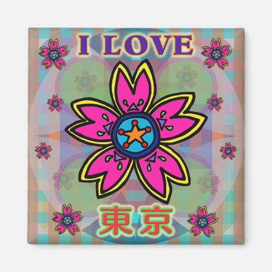 "Ik hou van TOKYO" Flowers Kanji Magnet (Voorkant)