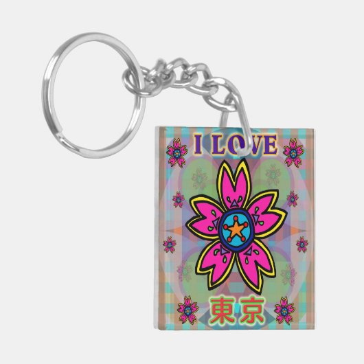 "Ik hou van TOKYO" Flowers Kanji Sleutelhanger (Voorkant Links)