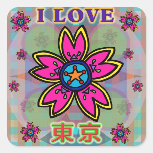 "Ik hou van TOKYO" Flowers Kanji Sticker (Voorkant)