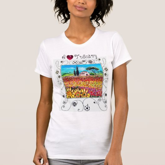 IK HOU VAN TOSCANE, ZONNEBLOEMEN EN PAPAVER VELDEN T-SHIRT (Voorkant)