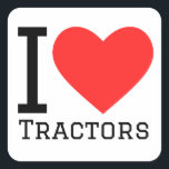 Ik hou van tractoren vierkante sticker<br><div class="desc">Ik hou van tractoren,  voor liefhebbers van voertuigen</div>