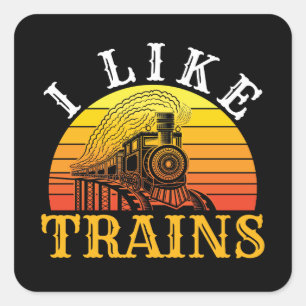 Ik hou van treinen Retro Train Lover Vierkante Sticker