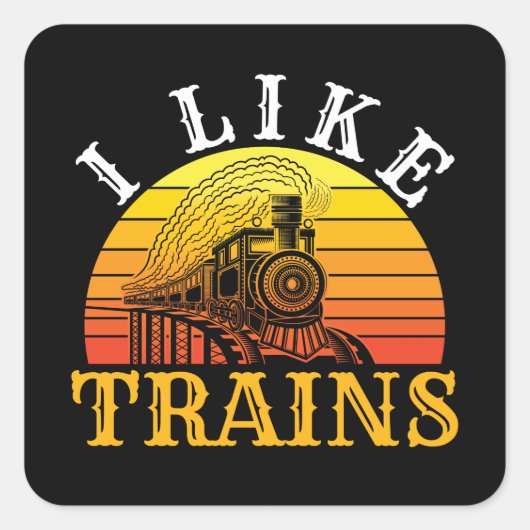 Ik hou van treinen Retro Train Lover Vierkante Sticker (Voorkant)