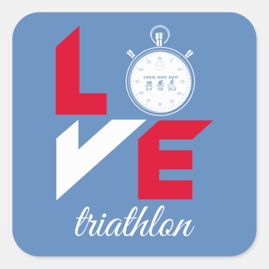 Ik hou van triathlon vierkante sticker (Voorkant)