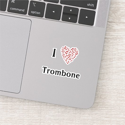 Ik hou van trombone Rode Hart van muzieknoten viny Sticker (Detail)