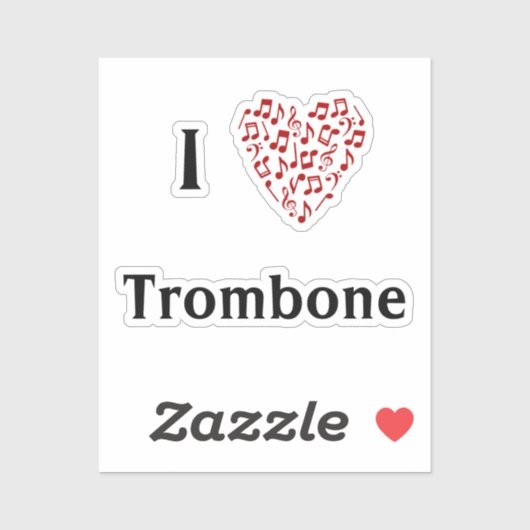 Ik hou van trombone Rode Hart van muzieknoten viny Sticker (Vel)