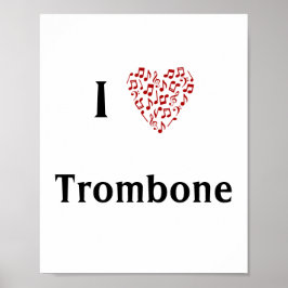 Ik hou van Trombone Rood Hart van Muzieknoten Poster