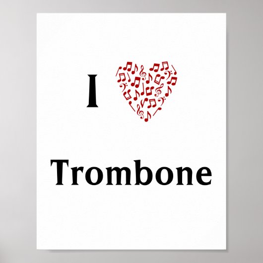 Ik hou van Trombone Rood Hart van Muzieknoten Poster (Voorkant)