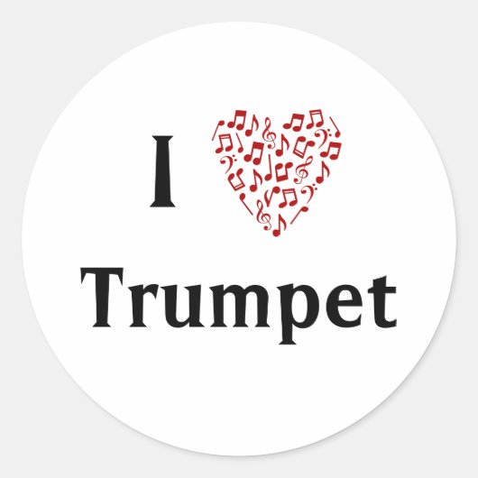 Ik Hou Van Trompet Rode Hart Van Muzieknotaties Ronde Sticker (Voorkant)