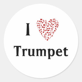 Ik hou van trompet Rode Hart van muzieknoten Ronde Sticker
