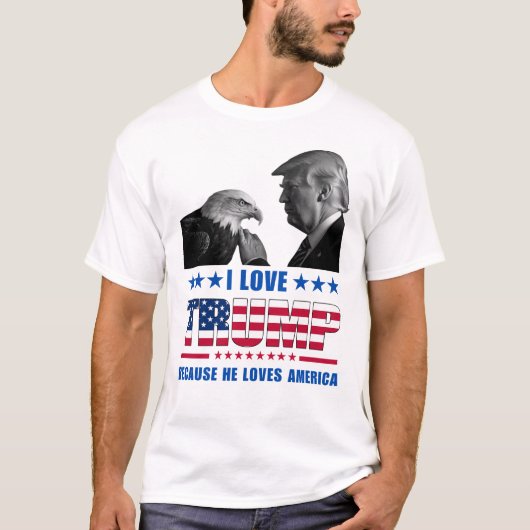 Ik hou van Trump en Bald Eagle America T-shirt (Voorkant)