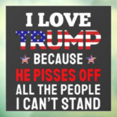 "Ik hou van Trump omdat hij alle mensen kwaad maak Raamsticker (Vel 3)